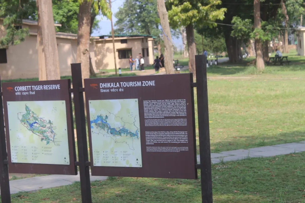 Corbett Tiger Reserve and Dhikala Tourism Zone information map boards